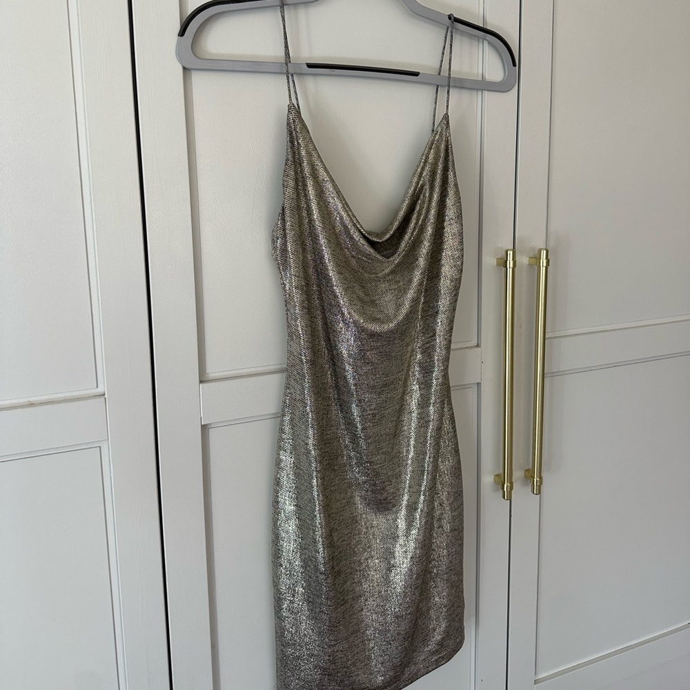 Alice & Olivia Metallic Silver Mini